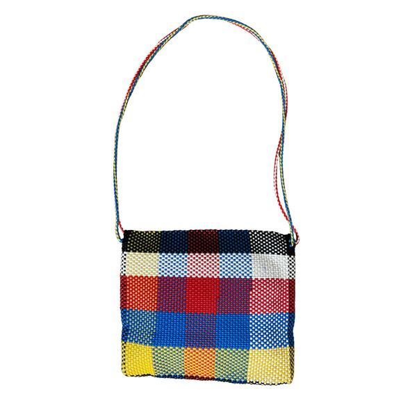 Handmade Woven Plastic Bag Multicolor Shoulder/Zip Purse - Picture 7 of 8